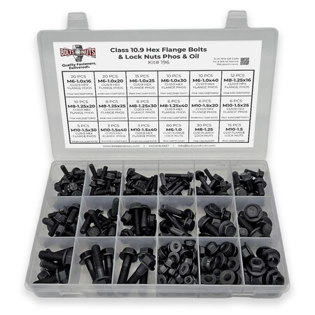 Boltsandnuts.Com Metric Class 10.9 Hex Flange Bolts & Lock Nuts Assortment - 248 PCS Assortment Kit #196